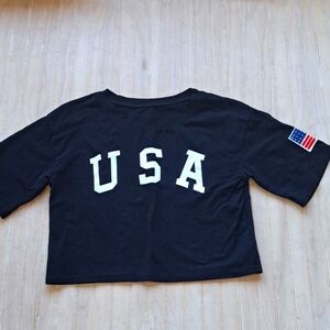 USA 100% Cotton Patriot Graphic Cropped Basic Y2k Stretch Oversized T-Shirt